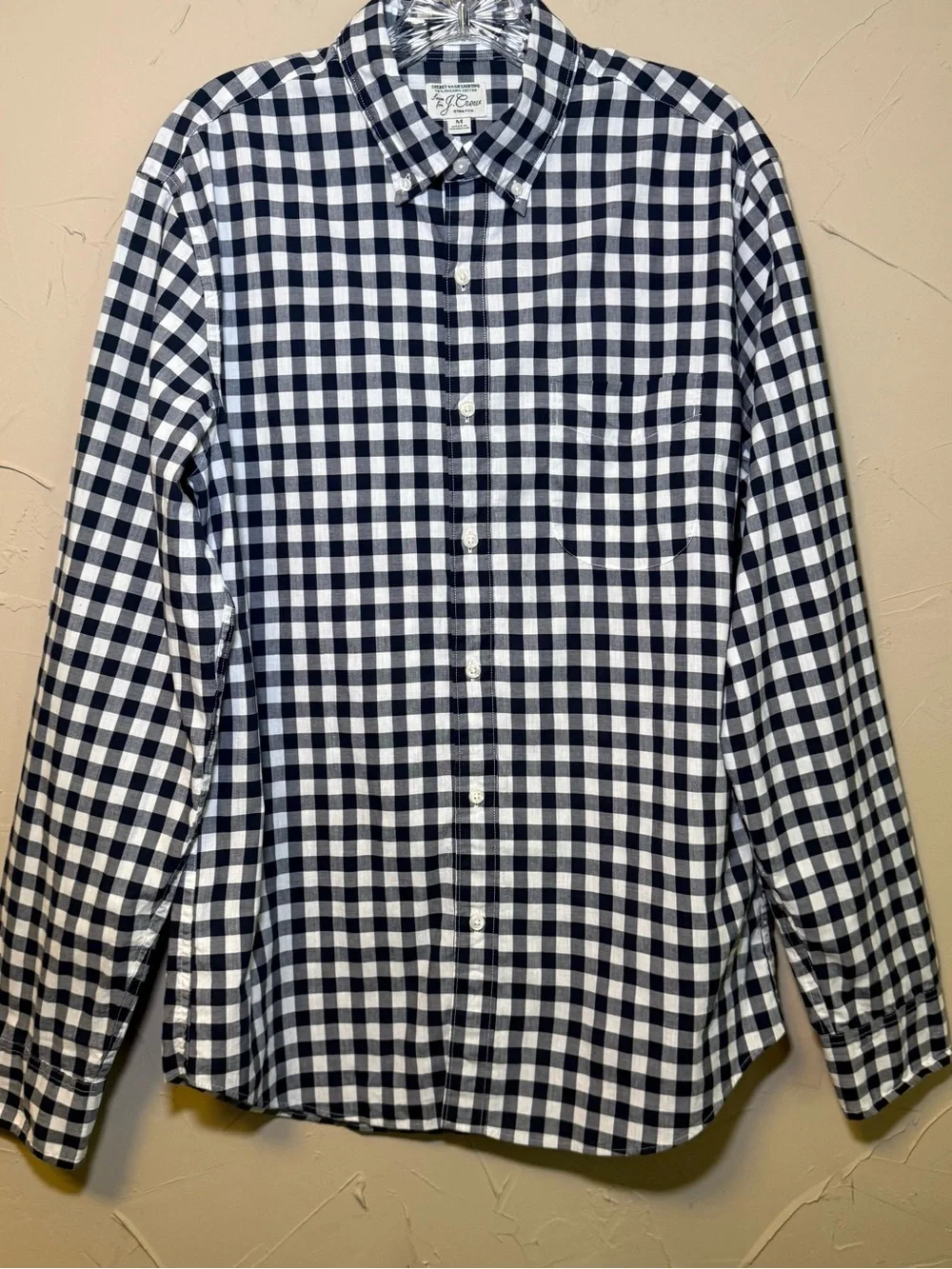 J.Crew Men's Secret Wash Stretch Gingham Button Down Shirt Medium Navy Preppy